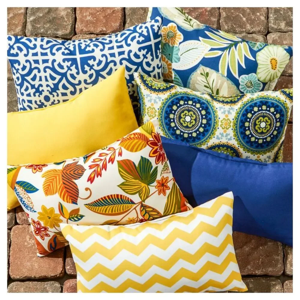 Set of 2 Solid Outdoor Rectangle Throw Pillows - Sunbeam - Kensington Garde